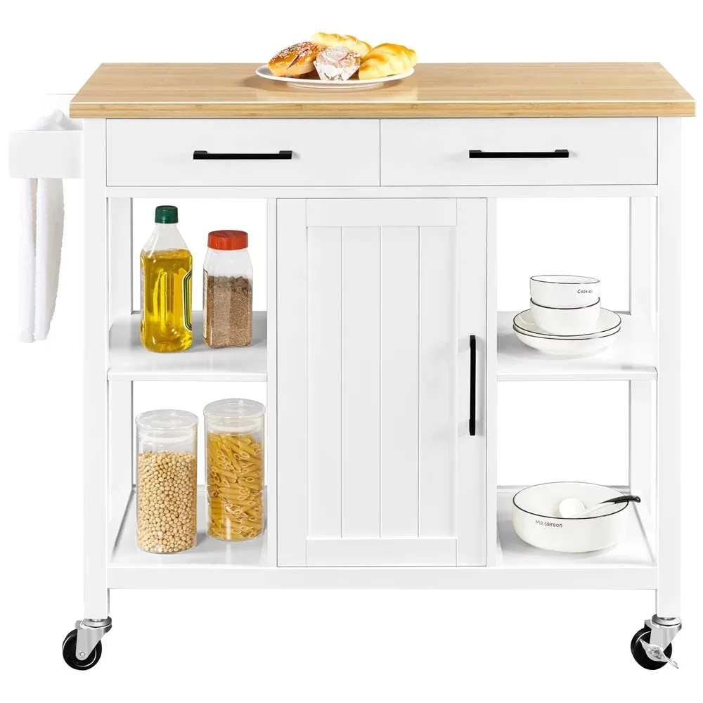 2023-new-Mobile-Kitchen-Island-Kitchen-Cart-on-Lockable-Wheels-With-Storage-White