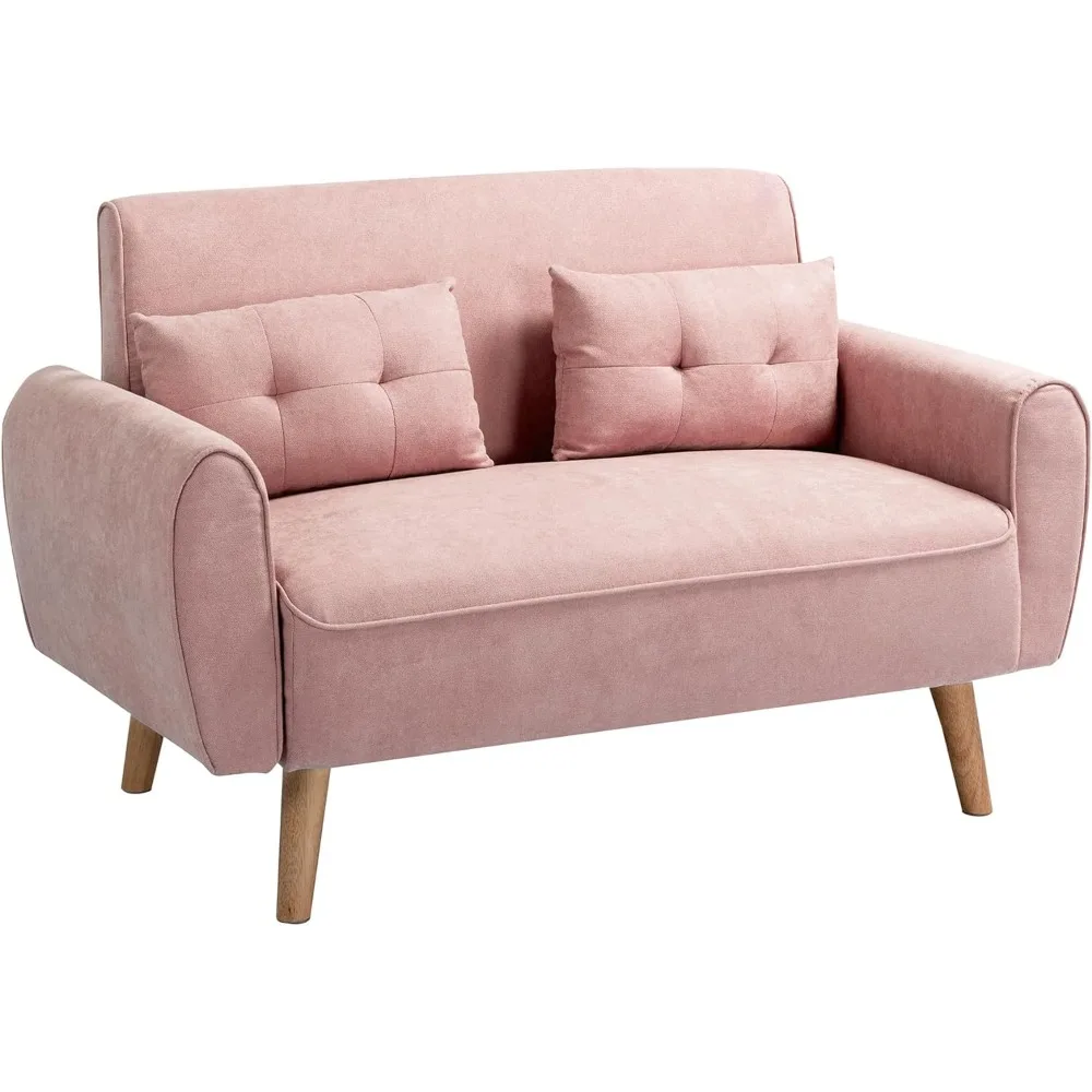47″ Loveseat Wood Sofa with High-Density Sponge Cushion, Mid-Century Modern Design, Pink – Comfortable and Stylish Small Space Solution | Urbanaira Furniture