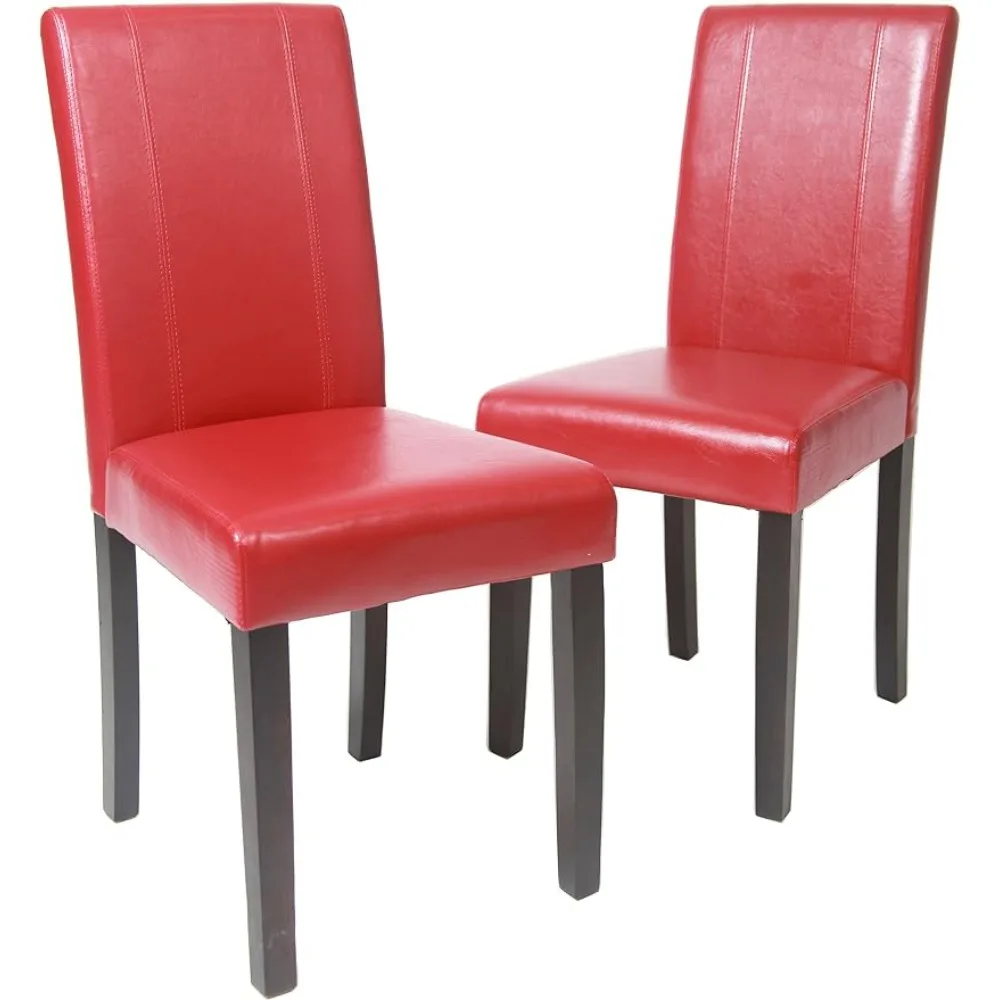 Roundhill-Furniture-Urban-Style-Solid-Wood-Leatherette-Padded-Parson-Chair-Red-Set-of-2