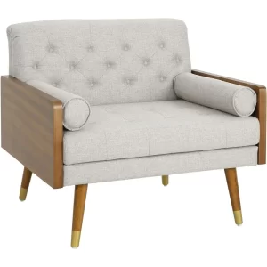 Mid Century Modern Lounge Chairs - Dark Walnut Chair with Beige Armchair